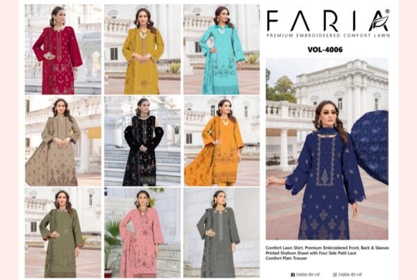 FARIA Premium Embroidered Comfort Lawn By Habib Faisal Arts (Un Stitched) 3 Piece, Vol 4006, New Collection 2025. - Image 11