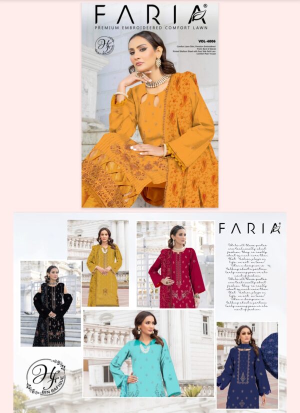 FARIA Premium Embroidered Comfort Lawn By Habib Faisal Arts (Un Stitched) 3 Piece, Vol 4006, New Collection 2025. - Image 2