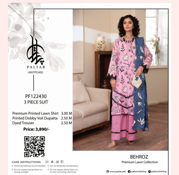 Paltar Behroz Lawn (Un Stitched) 3 Piece, New Collection 2025 (Single Suit). - Image 4