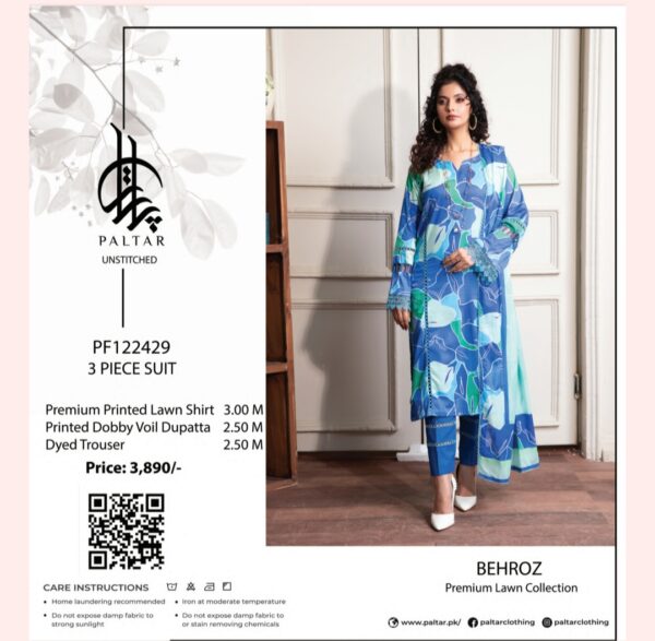 Paltar Behroz Lawn (Un Stitched) 3 Piece, New Collection 2025 (Single Suit). - Image 5