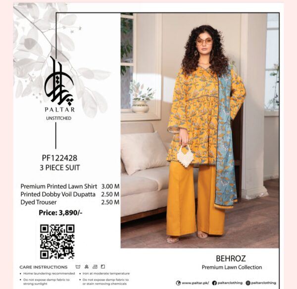 Paltar Behroz Lawn (Un Stitched) 3 Piece, New Collection 2025 (Single Suit). - Image 6