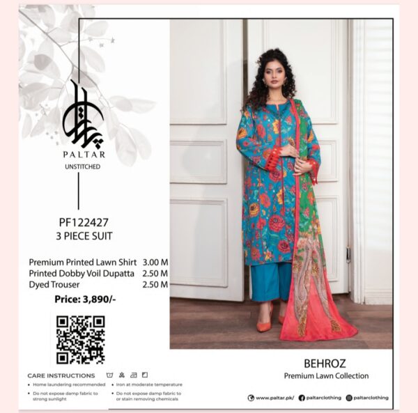Paltar Behroz Lawn (Un Stitched) 3 Piece, New Collection 2025 (Single Suit). - Image 7