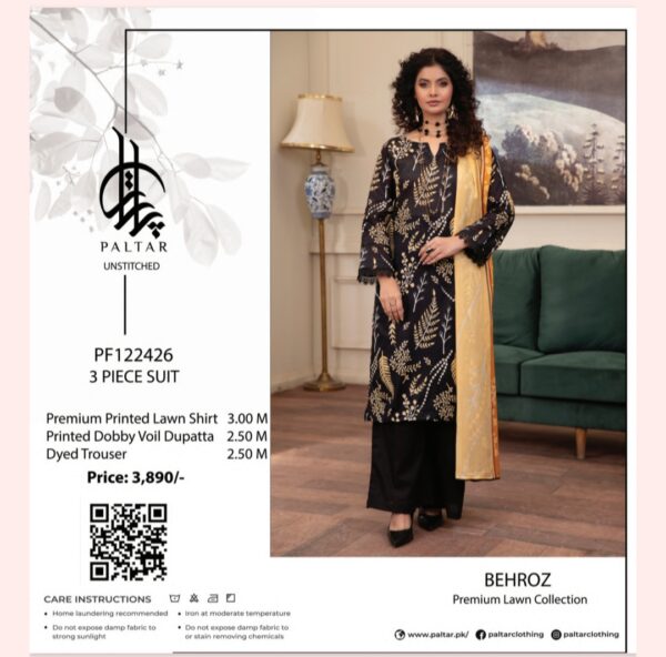 Paltar Behroz Lawn (Un Stitched) 3 Piece, New Collection 2025 (Single Suit). - Image 8