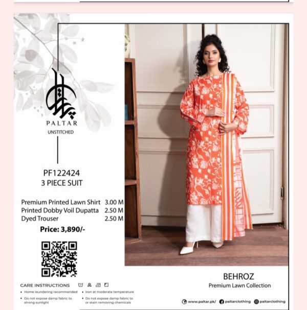 Paltar Behroz Lawn (Un Stitched) 3 Piece, New Collection 2025 (Single Suit). - Image 10