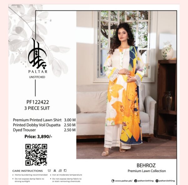 Paltar Behroz Lawn (Un Stitched) 3 Piece, New Collection 2025 (Single Suit). - Image 12