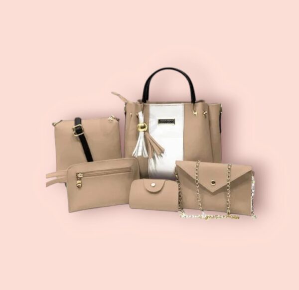 High Quality Leather 5 Piece Set With Cloud Bag Long wallet Zipper Wallet And Mini wallet For Ladies (5 Colors). - Image 3