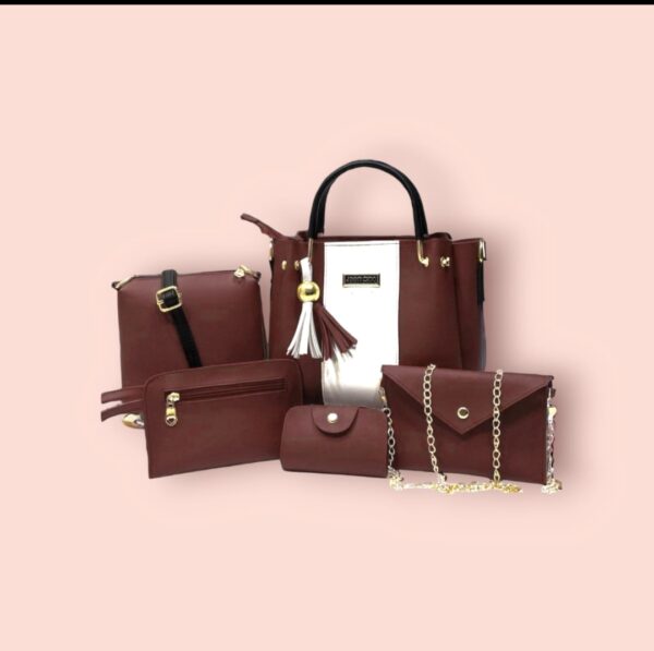 High Quality Leather 5 Piece Set With Cloud Bag Long wallet Zipper Wallet And Mini wallet For Ladies (5 Colors). - Image 2