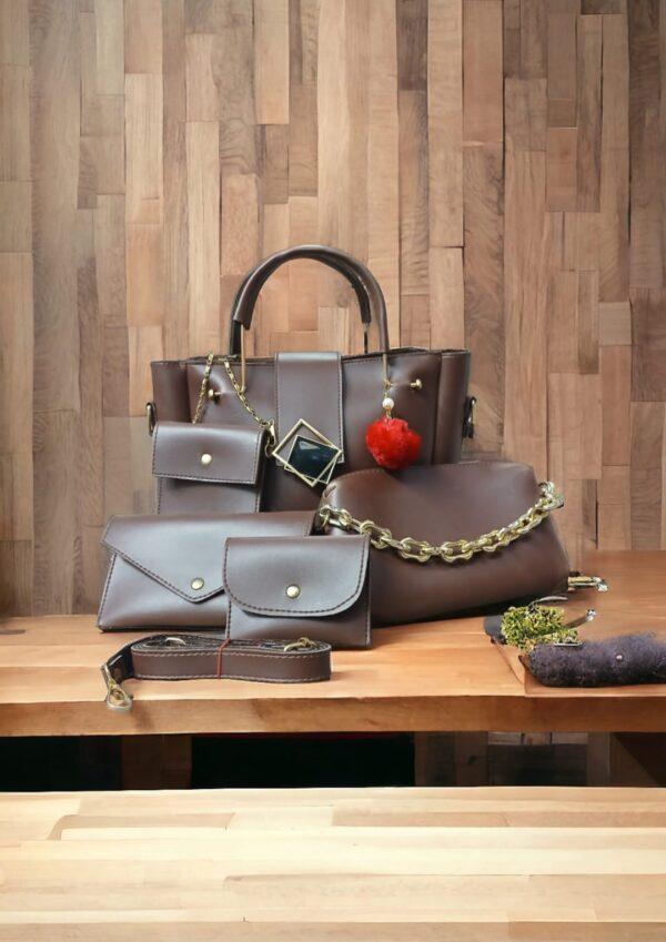 High Quality Leather 5 Piece Set With Cloud Bag Long wallet Zipper Wallet And Mini wallet For Ladies (8 Colors). - Image 3