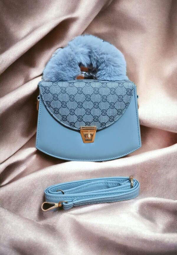 Fur handle design handbag for girls and woman with long shoulder strap, crossbody handbag, casual use handbag Available in 8 Colors. - Image 5
