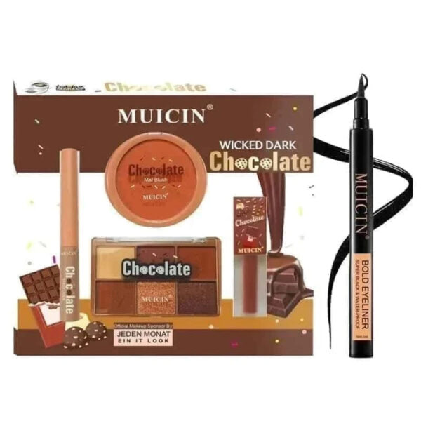 MUICIN 4 In 1 Wicked Chocolate Makeup Kit + Matte Black Bold Eyeliner.
