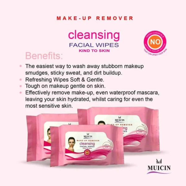 MUICIN Pink Cleansing Facial Wipes - Gentle, Effective Makeup Removal. - Image 2