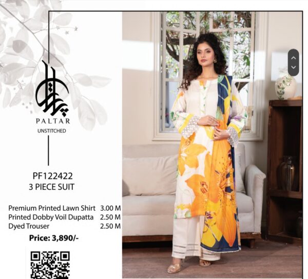 PALTAR BAHROZ LAWN 3 PIECE UNSTITCHED SUIT BY BRAND'S LOVER NEW 2025 COLLECTION - Image 3