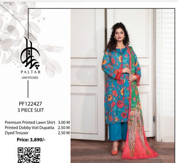 PALTAR BAHROZ LAWN 3 PIECE UNSTITCHED SUIT BY BRAND'S LOVER NEW 2025 COLLECTION - Image 2