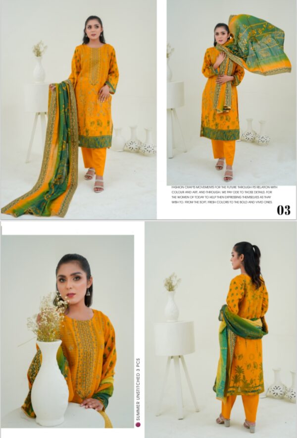 JUGNI VOL 775 BY HOORIA ARTS UNSTITICHED 3PC LAWN NEW COLLECTION 2025 - Image 7