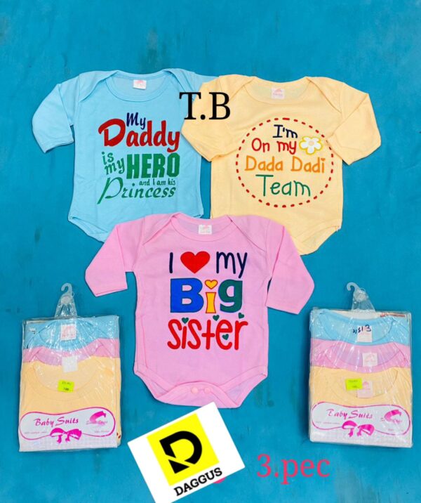 Baby Romper With Title Printing-(Set of 3) random design & colors available - for 0 - 3 months babies(Available in 3 Colors):
