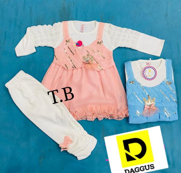 Girls Laced Frilled Frock with Trouser and plain inner:(Available in 2 Colors)