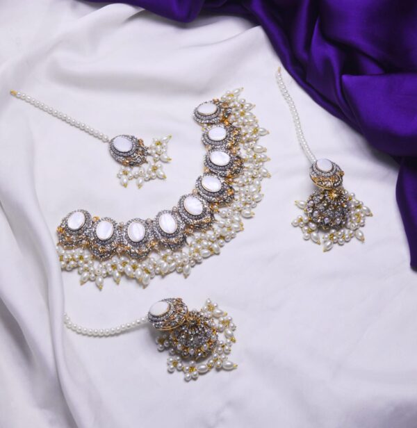 Casting Made Zircon Stones Necklace Set With tika:(Available in 8 colors) - Image 6