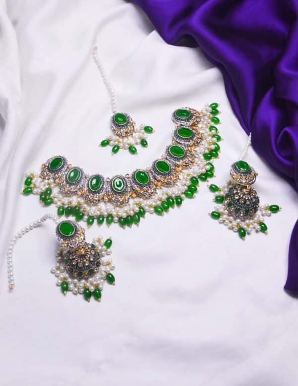 Casting Made Zircon Stones Necklace Set With tika:(Available in 8 colors) - Image 7