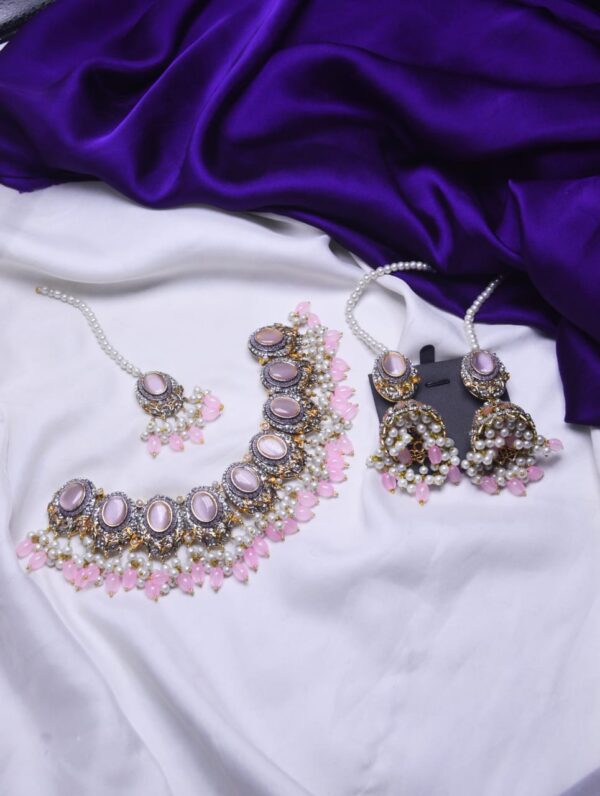 Casting Made Zircon Stones Necklace Set With tika:(Available in 8 colors) - Image 9