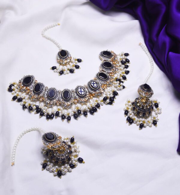 Casting Made Zircon Stones Necklace Set With tika:(Available in 8 colors) - Image 10