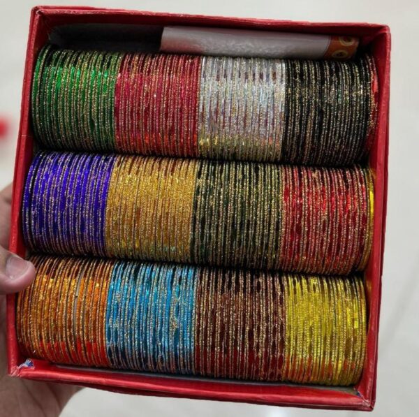 Pack of 12 Multicolor Designer Glass Bangles(Kaanch Ki Chudiyan)(12 Bangles In Each Color):