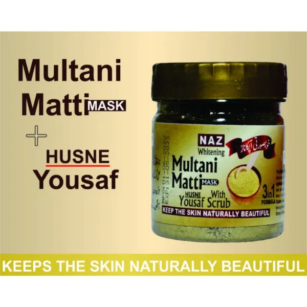 Multani Mitti 3-in-1 Powder, Organic Mud Face Pack with Husn e Yousuf, 150g, Cleansing, and Brightening Face Mask - Image 4