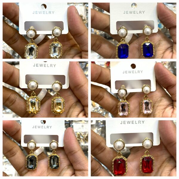 Rectangle Drop Earrings with Pearl Stud on Top