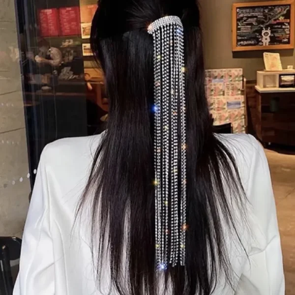 Shiny Hairpins, Long Chain Ponytail Clip for Women And Girls Available in Silver And Golden Color. - Image 2