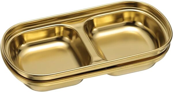 Stainless Steel Dish Dipping Bowls with 2 Compartments Divided, Metal Seasoning Plate Dipping Bowl for Condiment Home, Party, Restaurant, Picnic and Travel. - Image 2