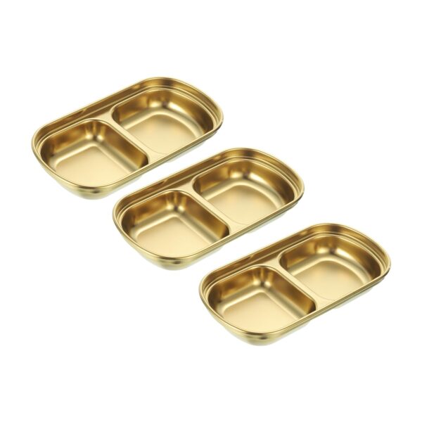 Stainless Steel Dish Dipping Bowls with 2 Compartments Divided, Metal Seasoning Plate Dipping Bowl for Condiment Home, Party, Restaurant, Picnic and Travel.