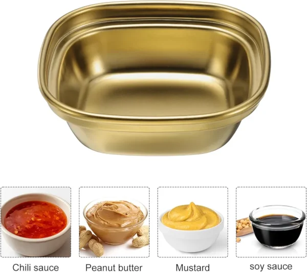 Stainless Steel Dish Dipping Bowls with 1 Rectangular Compartment Divided, Metal Seasoning Plate Dipping Bowl for Condiment Home, Party, Restaurant, Picnic and Travel. - Image 3