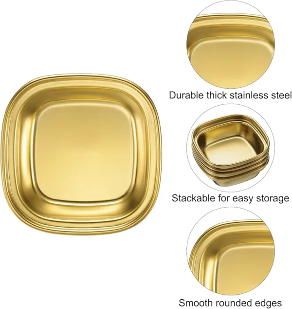 Stainless Steel Dish Dipping Bowls with 1 Rectangular Compartment Divided, Metal Seasoning Plate Dipping Bowl for Condiment Home, Party, Restaurant, Picnic and Travel.