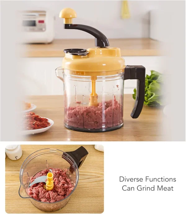 Food Chopper, Food Chopper Hand Held Vegetables Chopper with Container Hand Crank Food Processor. - Image 3
