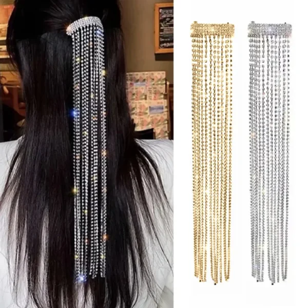 Shiny Hairpins, Long Chain Ponytail Clip for Women And Girls Available in Silver And Golden Color.