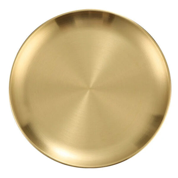 Gold Metal Round Dinner Plates, Stainless Steel Dinner Dishes for Home, Kitchen, Restaurant, Bar, Outdoor Party (33 cm).