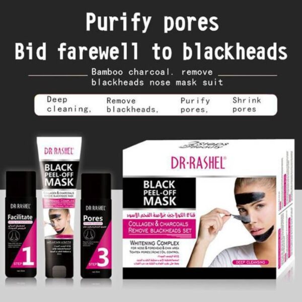 Dr.Rashel Black Peel-Off Mask Collagen & Charcoals Remove Blackheads Mask Set 100 ml. - Image 4
