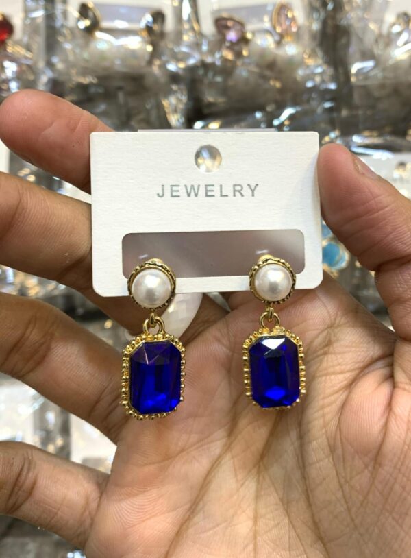 Rectangle Drop Earrings with Pearl Stud on Top - Image 4