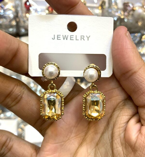 Rectangle Drop Earrings with Pearl Stud on Top - Image 5