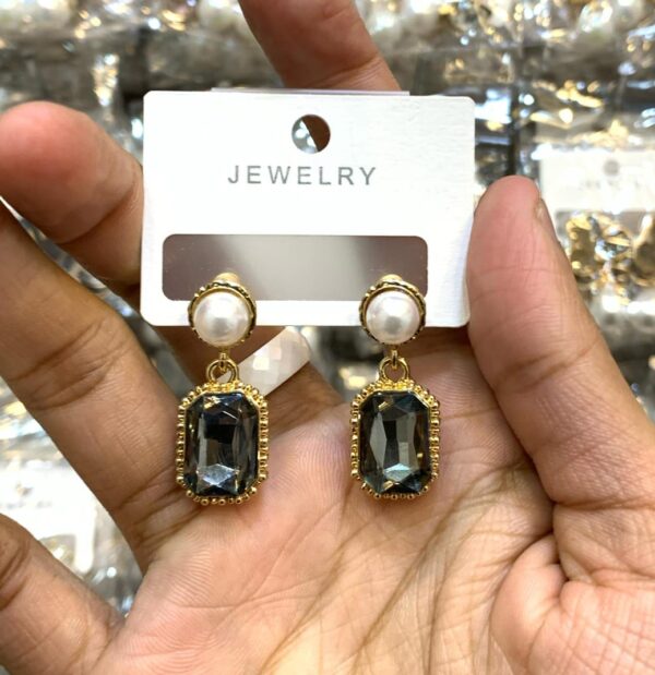 Rectangle Drop Earrings with Pearl Stud on Top - Image 3