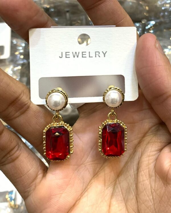 Rectangle Drop Earrings with Pearl Stud on Top - Image 6