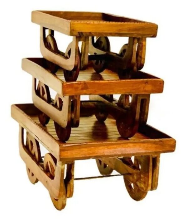 Traditional wooden cart Carving Serving Tray Set of 3