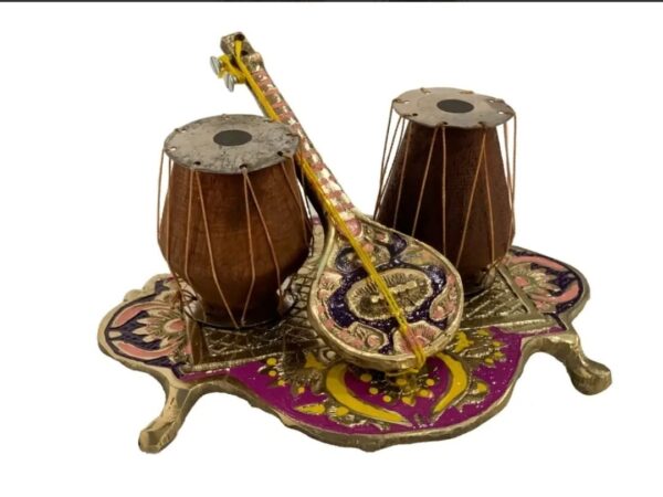 Handcrafted Brass Music Set Statue, Home Decoration Brass Music Tabla and Sitar Set.