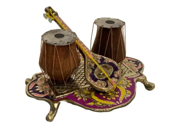 Handcrafted Brass Music Set Statue, Home Decoration Brass Music Tabla and Sitar Set. - Image 2