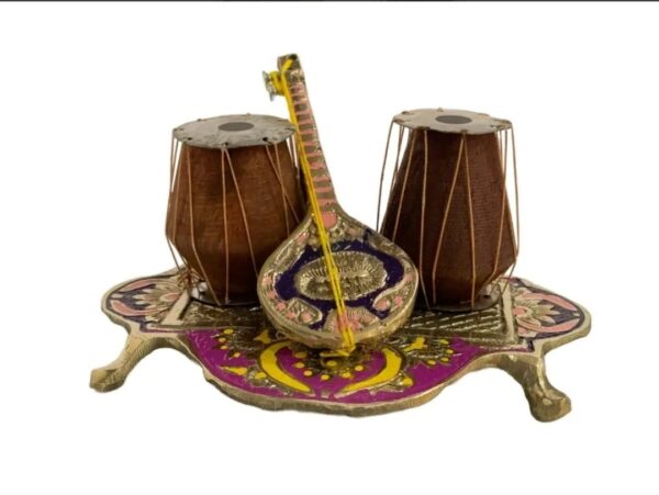 Handcrafted Brass Music Set Statue, Home Decoration Brass Music Tabla and Sitar Set. - Image 4