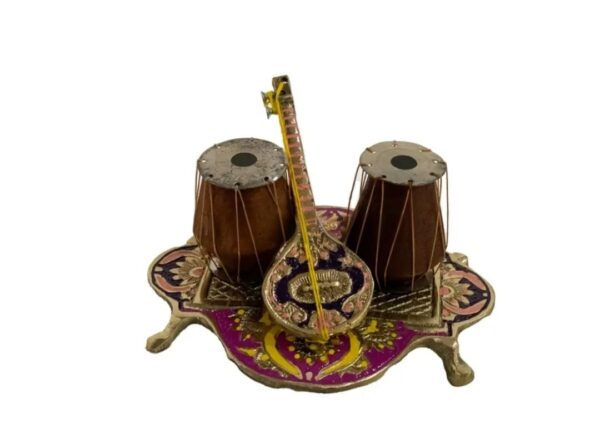 Handcrafted Brass Music Set Statue, Home Decoration Brass Music Tabla and Sitar Set. - Image 3
