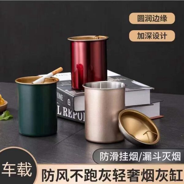 Stainless Steel Ashtrays With Lid Car Ashtray, Portable, Windproof Ashtray. - Image 3