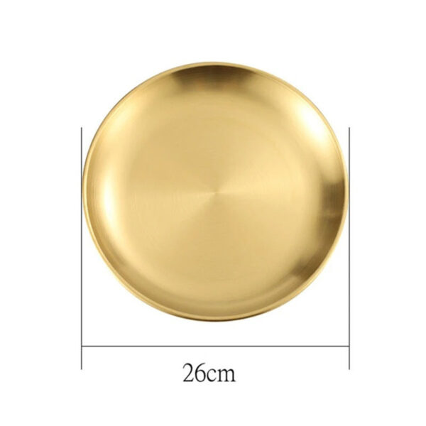 Gold Metal Round Dinner Plates, Stainless Steel Dinner Dishes for Home, Kitchen, Restaurant, Bar, Outdoor Party (26 cm).