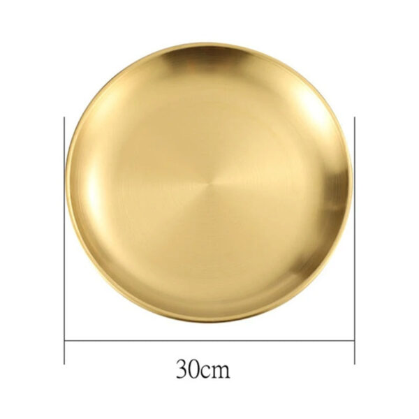 Gold Metal Round Dinner Plates, Stainless Steel Dinner Dishes for Home, Kitchen, Restaurant, Bar, Outdoor Party (30 cm).