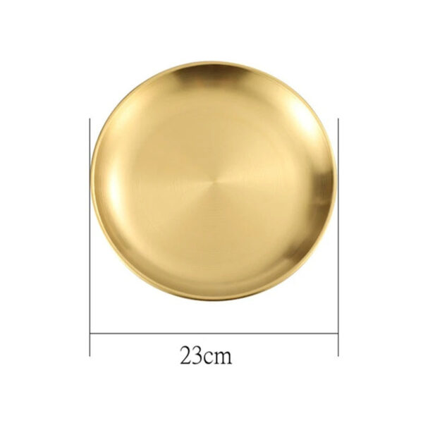 Gold Metal Round Dinner Plates, Stainless Steel Dinner Dishes for Home, Kitchen, Restaurant, Bar, Outdoor Party (23 cm).