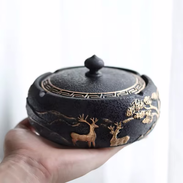 Black Ceramic Ashtray with Lid Gold Border Decor Storage Jar Living Room Office Car Ashtray Home Decoration. - Image 4